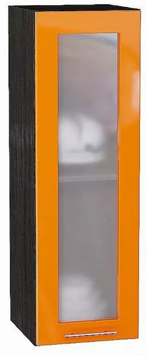 Шкаф верхний с 1-ой остекленной дверцей Валерия-М 920х300 Оранжевый глянец/Венге
