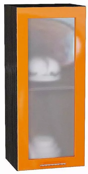Шкаф верхний с 1-ой остекленной дверцей Валерия-М 920х400 Оранжевый глянец/Венге