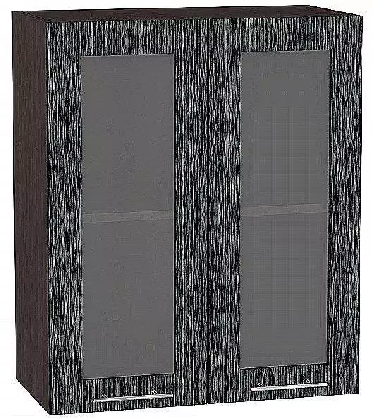 Шкаф верхний с 2-мя дверцами остекленными Валерия-М 720х600 Черный металлик дождь/Венге