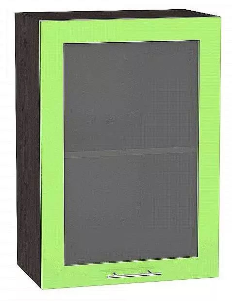 Шкаф верхний с 1-ой остекленной дверцей Валерия-М 720х500 Салатовый глянец/Венге