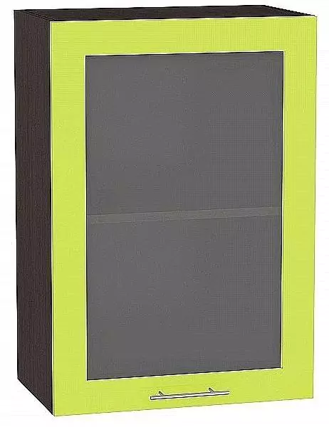 Шкаф верхний с 1-ой остекленной дверцей Валерия-М 920х500 Лайм глянец/Венге