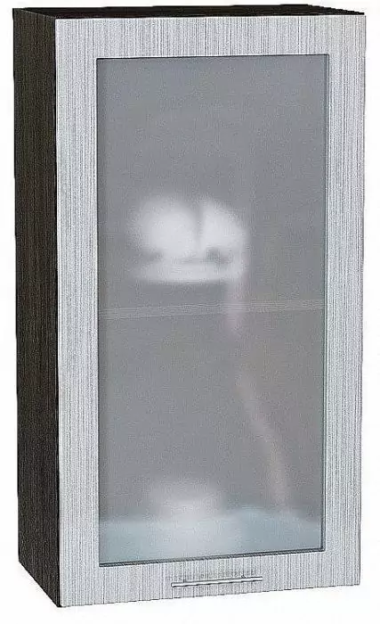 Шкаф верхний с 1-ой остекленной дверцей Валерия-М 920х500 Серый металлик дождь светлый/Венге