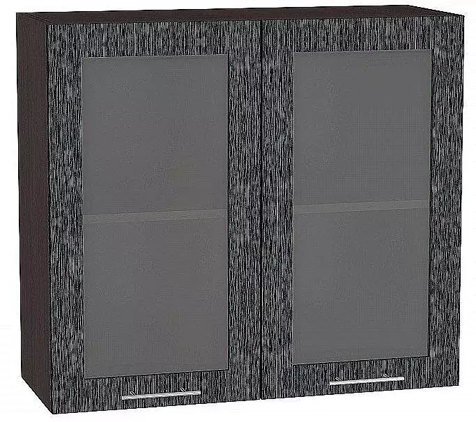 Шкаф верхний с 2-мя дверцами остекленными Валерия-М 920х800 Черный металлик дождь/Венге