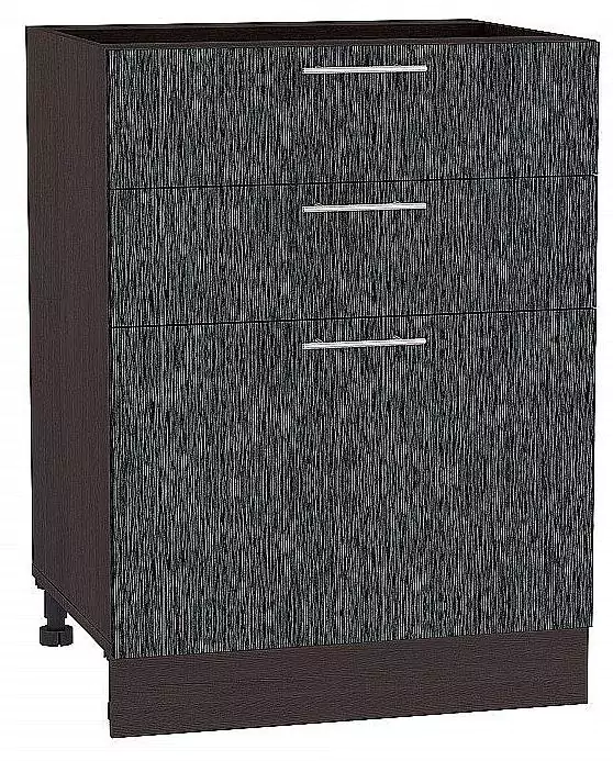 Шкаф нижний с 3-мя ящиками Валерия-М 600 Черный металлик дождь/Венге