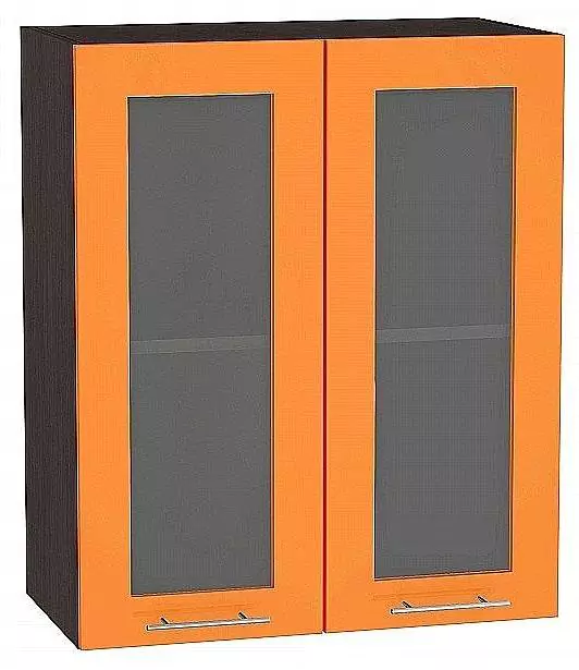 Шкаф верхний с 2-мя дверцами остекленными Валерия-М 920х600 Оранжевый глянец/Венге
