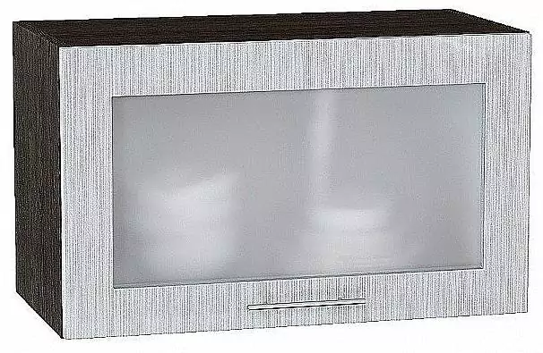 Шкаф верхний горизонтальный остекленный глубокий Валерия-М 600 Серый металлик дождь светлый/Венге