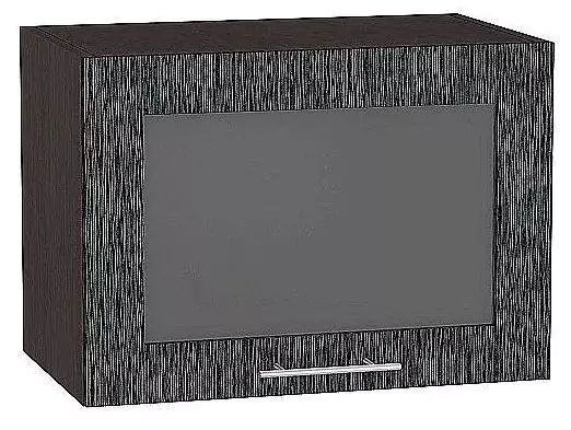 Шкаф верхний горизонтальный остекленный глубокий Валерия-М 500 Черный металлик дождь/Венге