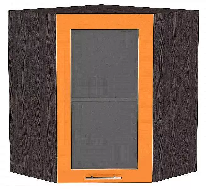 Шкаф верхний угловой остекленный Валерия-М 720 Оранжевый глянец/Венге