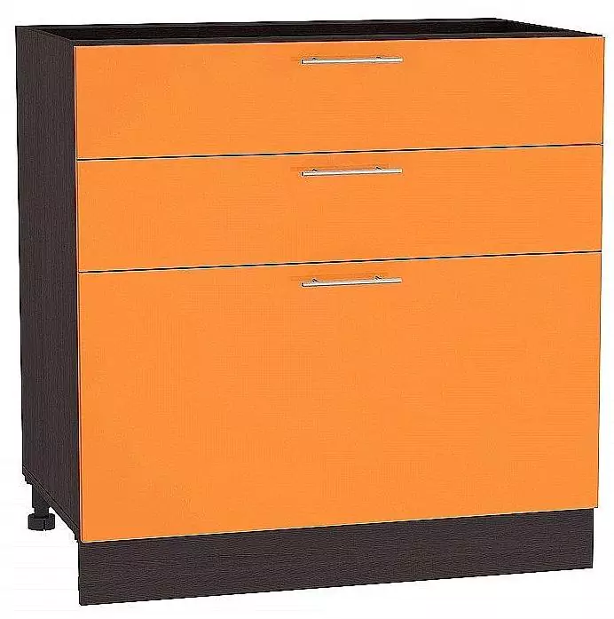 Шкаф нижний с 3-мя ящиками Валерия-М 800 Оранжевый глянец/Венге
