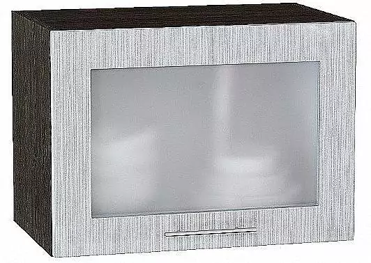 Шкаф верхний горизонтальный остекленный глубокий Валерия-М 500 Серый металлик дождь светлый/Венге