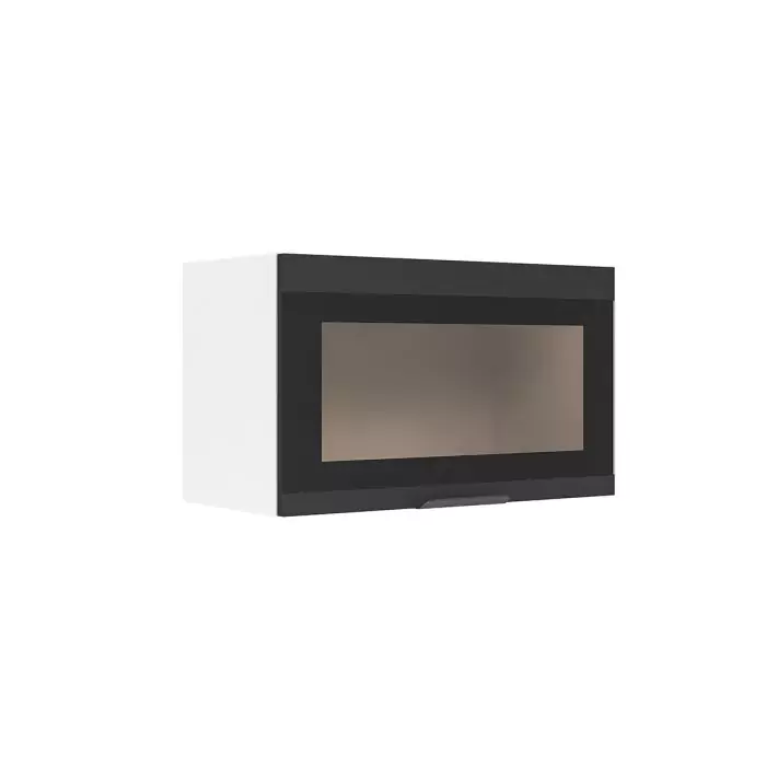 Шкаф верхний горизонтальный со стеклом ШВГС 600 "София" Норд стекло (софт черный) дизайн 1
