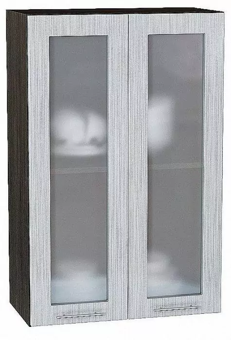 Шкаф верхний с 2-мя дверцами остекленными Валерия-М 920х600 Серый металлик дождь светлый/Венге