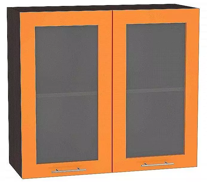 Шкаф верхний с 2-мя дверцами остекленными Валерия-М 920х800 Оранжевый глянец/Венге