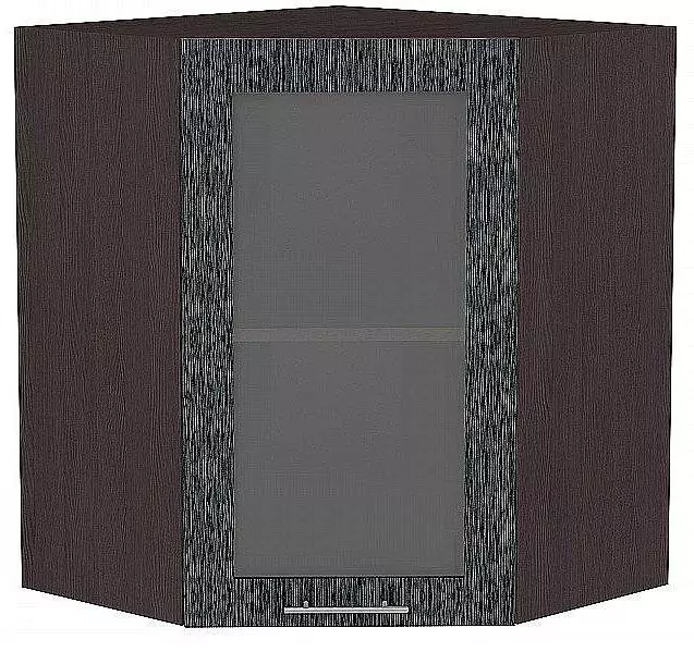 Шкаф верхний угловой остекленный Валерия-М 720 Черный металлик дождь/Венге