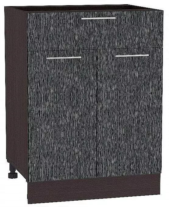 Шкаф нижний с 2-мя дверцами и ящиком Валерия-М Черный металлик дождь/Венге