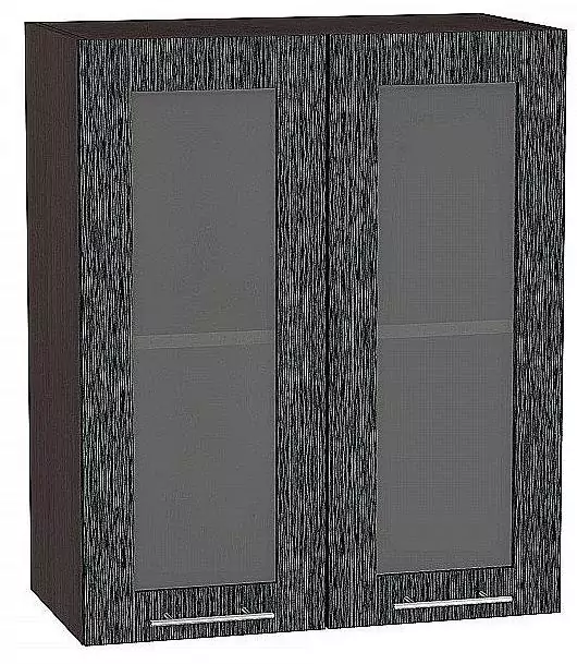 Шкаф верхний с 2-мя дверцами остекленными Валерия-М 920х600 Черный металлик дождь/Венге