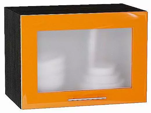 Шкаф верхний горизонтальный остекленный Валерия-М 500 Оранжевый глянец/Венге