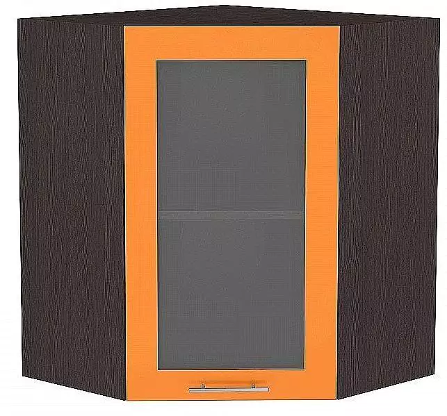 Шкаф верхний угловой остекленный Валерия-М 920 Оранжевый глянец/Венге