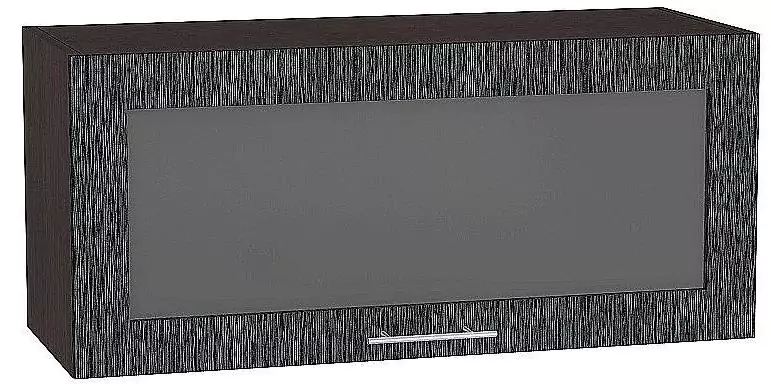 Шкаф верхний горизонтальный остекленный глубокий Валерия-М 800 Черный металлик дождь/Венге