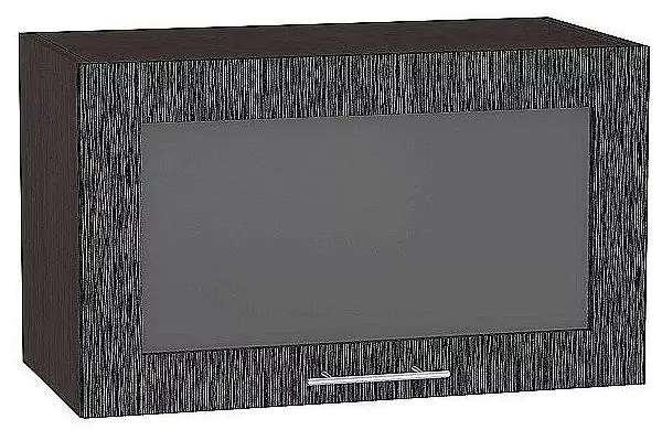 Шкаф верхний горизонтальный остекленный глубокий Валерия-М 600 Черный металлик дождь/Венге