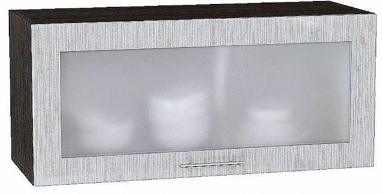 Шкаф верхний горизонтальный остекленный Валерия-М 800 Серый металлик дождь светлый/Венге