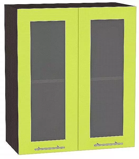Шкаф верхний с 2-мя дверцами остекленными Валерия-М 720х600 Лайм глянец/Венге