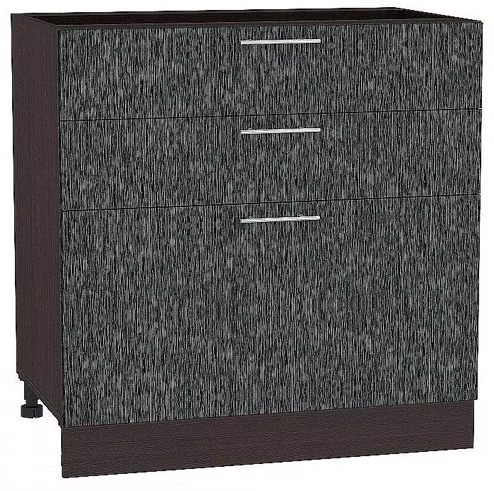 Шкаф нижний с 3-мя ящиками Валерия-М 800 Черный металлик дождь/Венге
