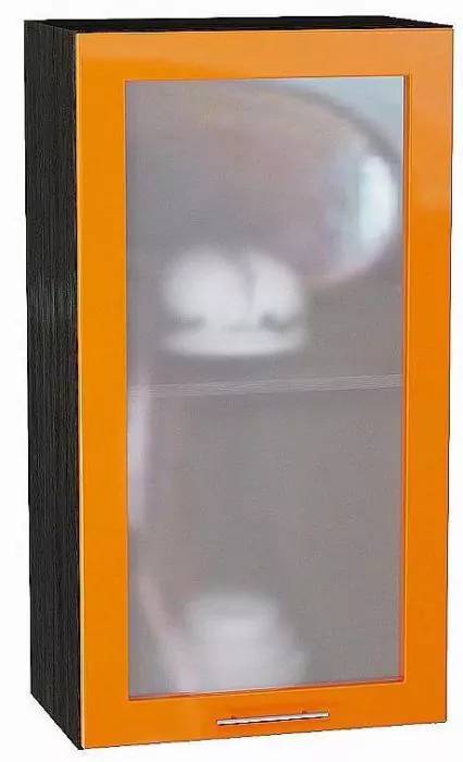 Шкаф верхний с 1-ой остекленной дверцей Валерия-М 920х500 Оранжевый глянец/Венге