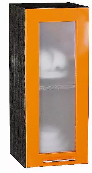 Шкаф верхний с 1-ой остекленной дверцей Валерия-М 720х300 Оранжевый глянец/Венге