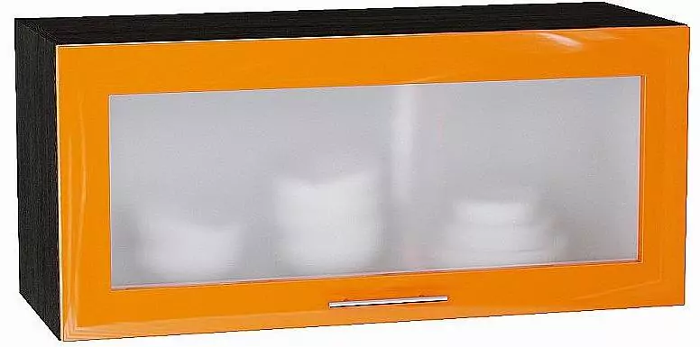 Шкаф верхний горизонтальный остекленный глубокий Валерия-М 800 Оранжевый глянец/Венге