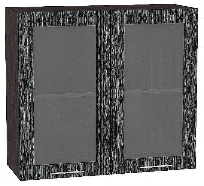 Шкаф верхний с 2-мя дверцами остекленными Валерия-М 720х800 Черный металлик дождь/Венге