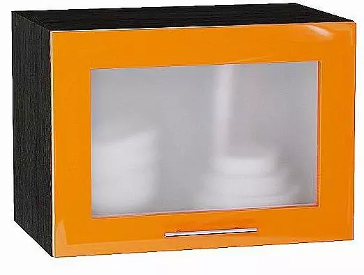 Шкаф верхний горизонтальный остекленный глубокий Валерия-М 500 Оранжевый глянец/Венге