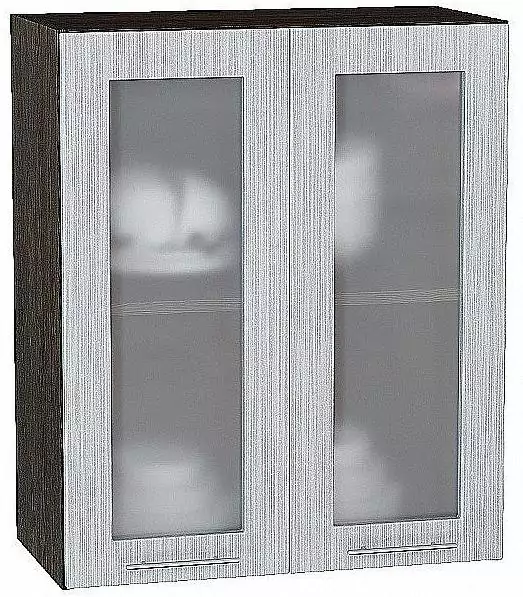 Шкаф верхний с 2-мя дверцами остекленными Валерия-М 720х600 Серый металлик дождь светлый/Венге