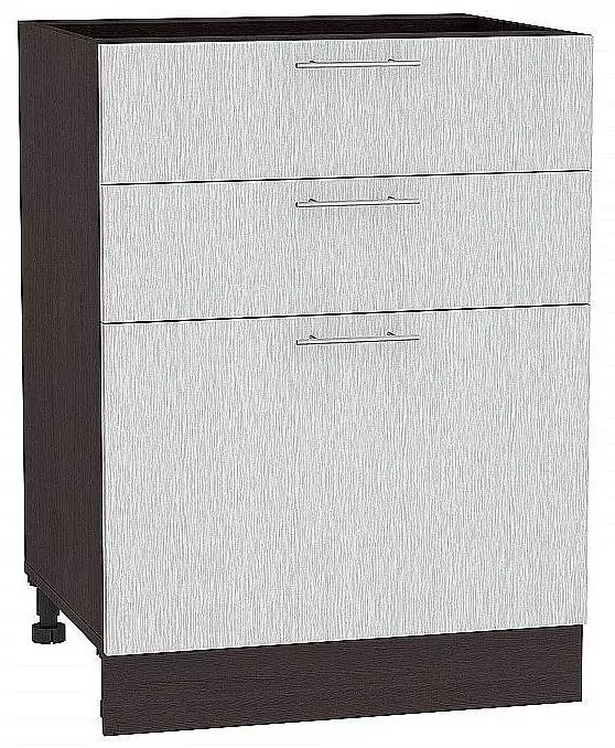 Шкаф нижний с 3-мя ящиками Валерия-М 600 Серый металлик дождь светлый/Венге