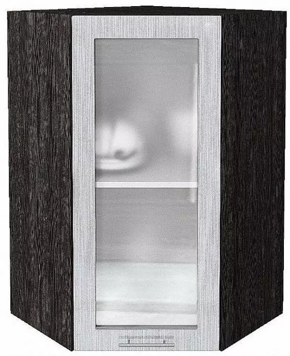 Шкаф верхний угловой остекленный Валерия-М 920 Серый металлик дождь светлый/Венге