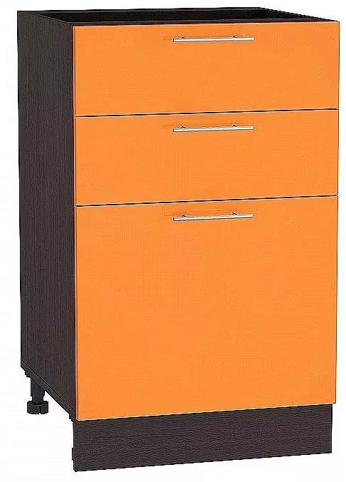 Шкаф нижний с 3-мя ящиками Валерия-М 500 Оранжевый глянец/Венге