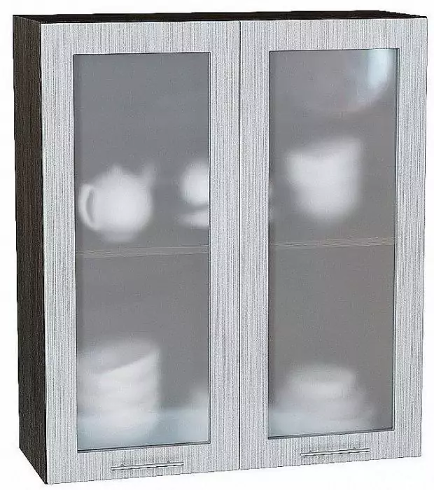 Шкаф верхний с 2-мя дверцами остекленными Валерия-М 920х800 Серый металлик дождь светлый/Венге