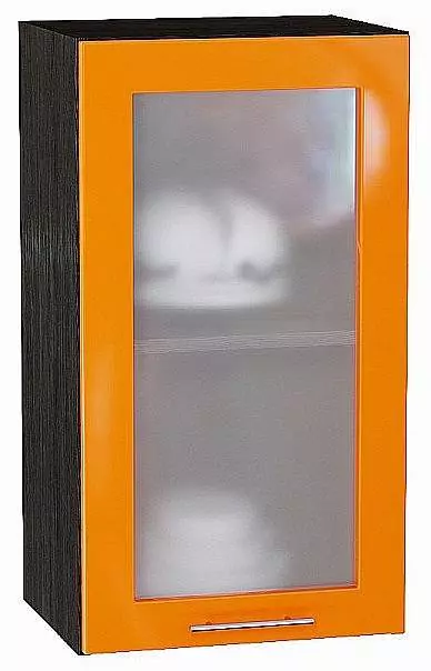 Шкаф верхний с 1-ой остекленной дверцей Валерия-М 720х400 Оранжевый глянец/Венге