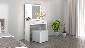 Пуф экокожа +Туалетный столик Ронда СТ-01 с зеркалом и подсветкой-12
