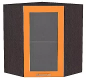 Шкаф верхний угловой остекленный Валерия-М 720 Оранжевый глянец/Венге