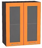 Шкаф верхний с 2-мя дверцами остекленными Валерия-М 720х600 Оранжевый глянец/Венге