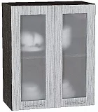 Шкаф верхний с 2-мя дверцами остекленными Валерия-М 720х600 Серый металлик дождь светлый/Венге